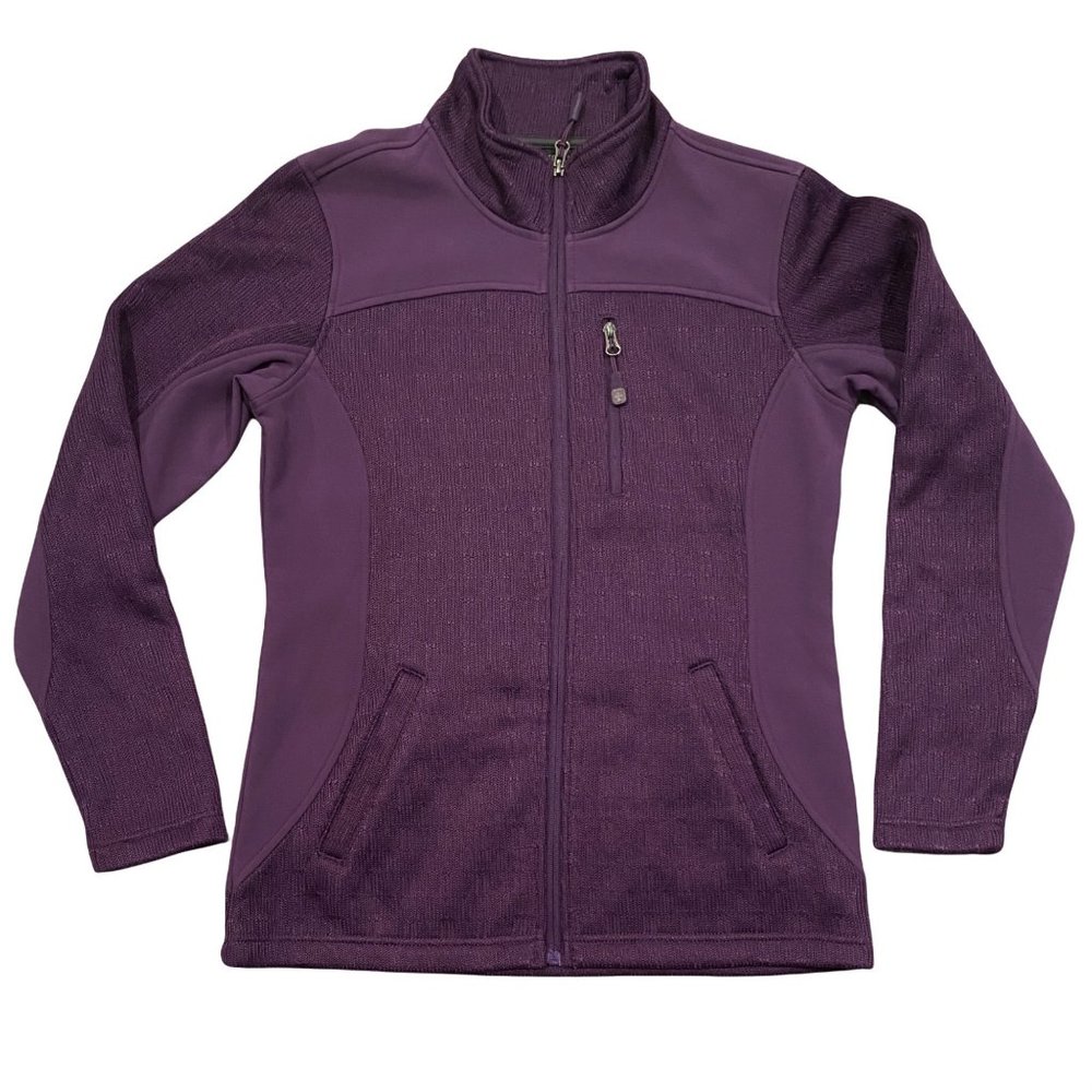 SwissTech Full Zipper Sweater Jacket Plum Purple XS Mock Neck Womens Knit Fleece